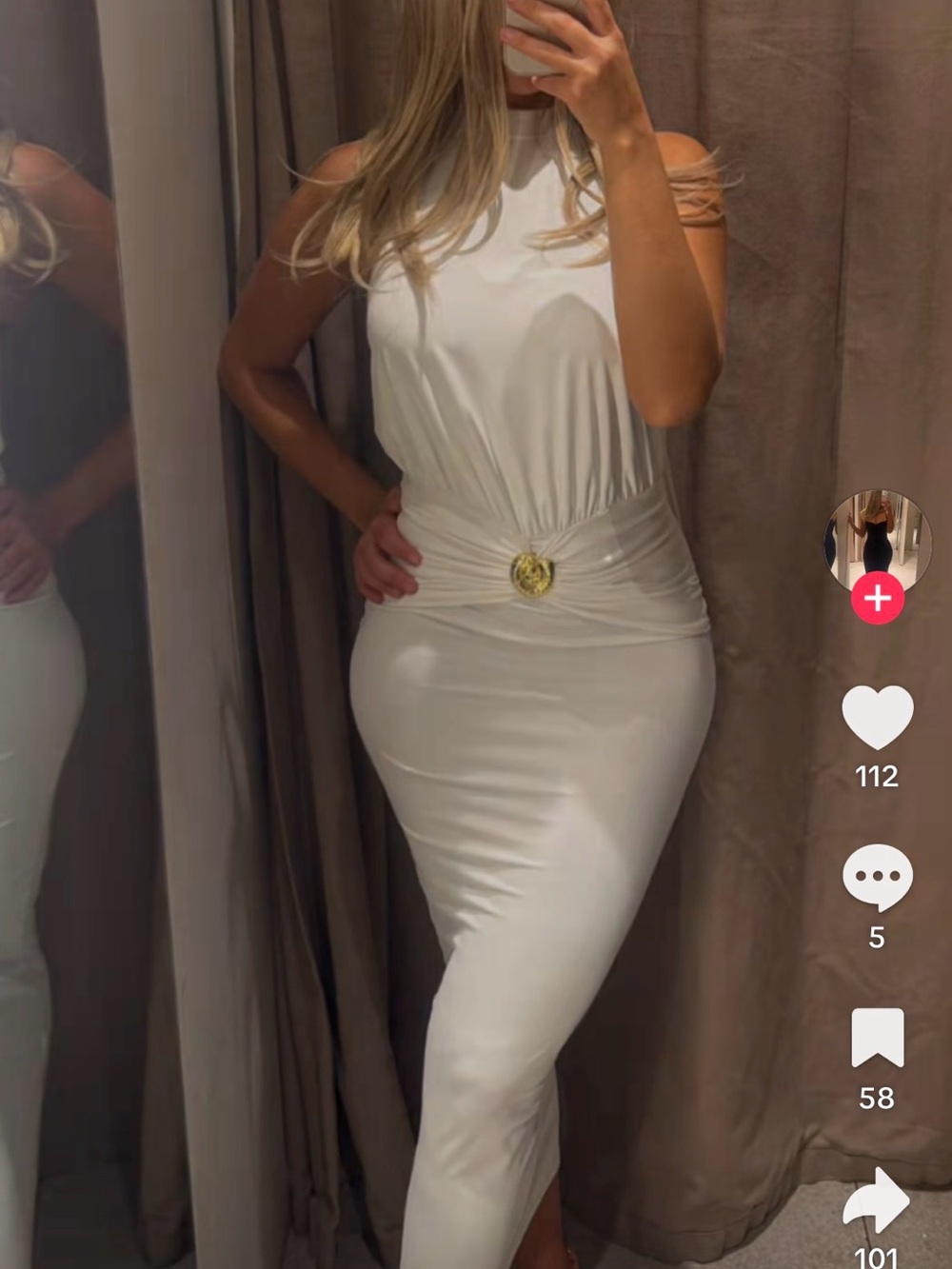 Zara White Halter Midi Dress with Gold Medallion